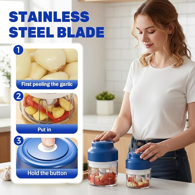 Electric Garlic Chopper, 2026 Upgraded Food Processor, USB Rechargeable Portable Wireless Veggie Chopper with 6 Stainless Steel Blades for Garlic Onion Chili Nuts Meat (green, 320ml)