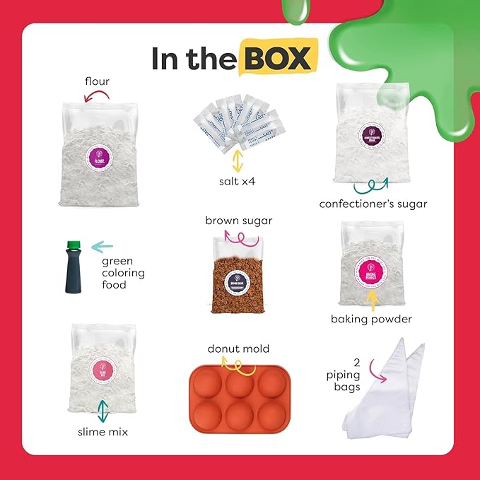 Baketivity Green Donut Kids Baking Kit | Edible Kit for Girls & Boys Ages 6-12 | Baking Set with Pre-Measured Ingredients & Donut Mold