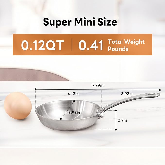 Macevia 0.12QT Mini Sauce Pan, 18/10 Stainless Steel Butter Warmer, Small Pot with Handle, Ideal for Kitchen, Restaurant, Camping & RV Use (4 Inch) - Silver