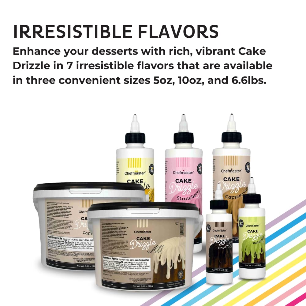 Vanilla-Flavored Cake Drizzle by Chefmaster, Edible Cake Drip Frosting for Decorating, Drip for Cakes, Cupcakes, Cookies, Donuts, 5 oz