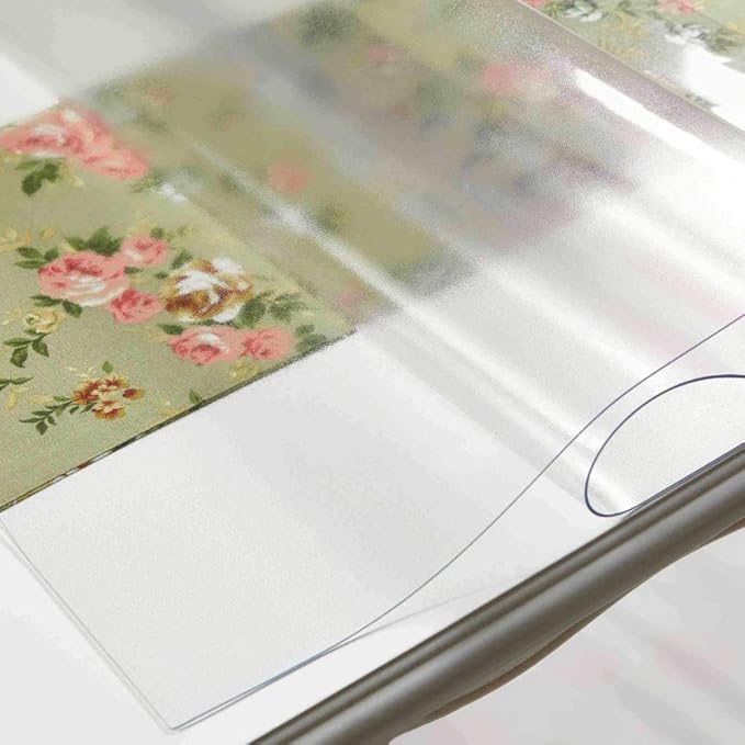 NECAUX Custom 42 x 84 Inch Frosted Table Cover Protector, 1.5mm Thick Wood Grain Transparent Table Pad Non-Slip Tablecloth Plastic Protective Pad for Dining Room Table, Conference Table