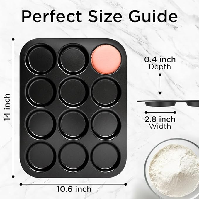 Wrenbury Nonstick Whoopie Pie Pan 12-Cup - Carbon Steel Shallow Baking Tray for Muffin Tops Macarons Cookies Yorkshire Puddings Cornbread & Burger Buns