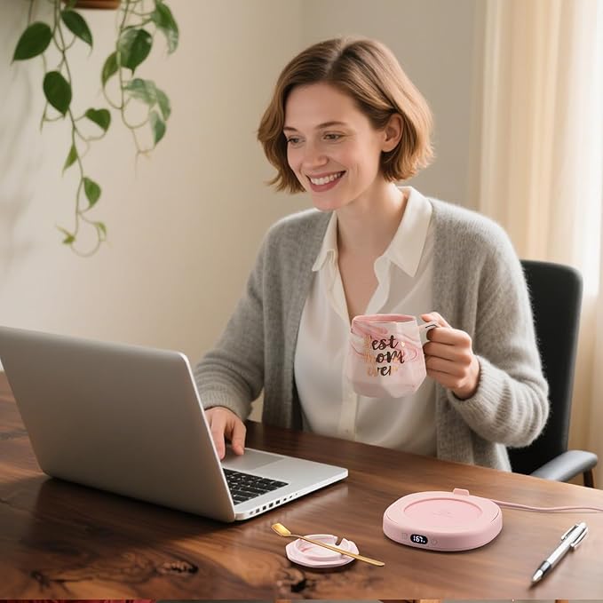 Coffee Mug Warmer & Best MOM Ever Mug Set, Smart Heated Electric Cup Warmer for Desk Office, 4 Temperature Control Beverage Tea Coffee Warmer, 8h Auto Shut Off Candle Plate, Women Mom Gifts from Son