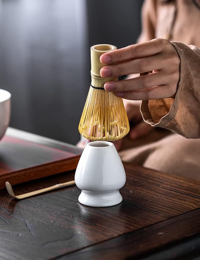 TANG PIN Matcha Set - Match Bowl and Whisk, 15 OZ, Matcha Scoop | Matcha Whisk Stand (Chasen Holder) - 4pc Perfect Matcha Kit for Matcha Tea Ceremony (White)