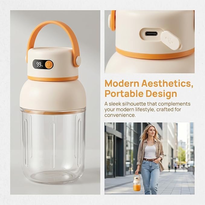 Portable Electric Juicer Cup with Zero Cord Hassle, 33oz Large Capacity Personal Blender with 18000RPM High Speed, USB-C Rechargeable Wireless Juicer Cup for Gym, Travel (800ML / 27OZ)