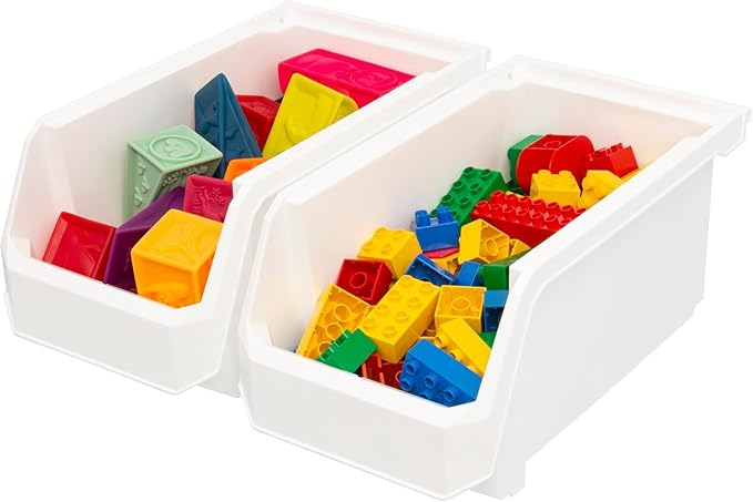 Large Plastic Containers for Organizing and Storage Bins for Closet, Kitchen, Office, or Pantry Organization, 14.75" x 8" x 7", 6-Pack, White, Large