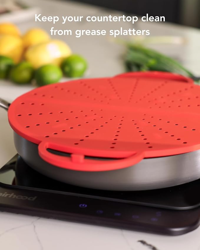 AirHood Silicone Splatter Screen – Foldable Grease Guard for Frying Pans & Induction Cookers – Heat-Resistant, BPA-Free, Dishwasher Safe, 2-in-1 Trivet & Splatter Screen - Black