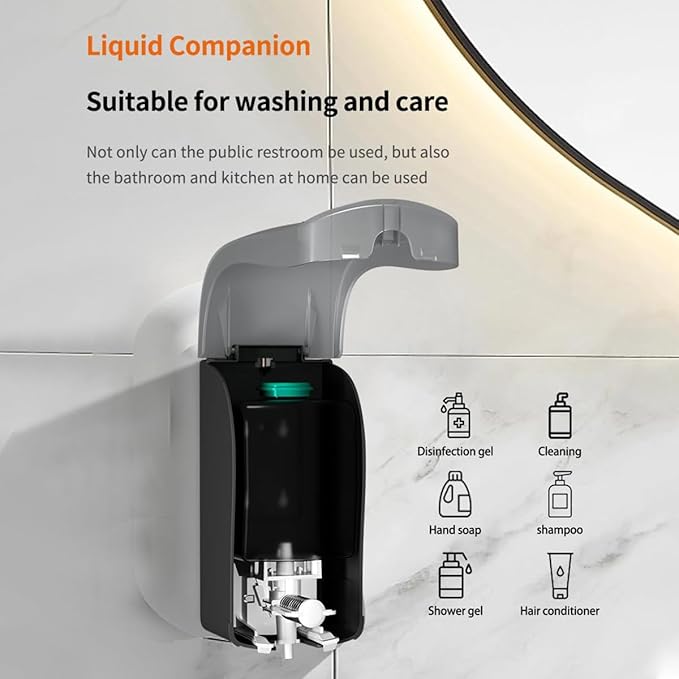 Foaming Hand Soap Dispenser, 35oz (1000ml) Manual Refillable Wall Mount Soap Dispenser, Durable ABS Plastic, for Commercial/Home/Bathroom/Kitchen, Semi-Transparent Black, CHUANGDIAN