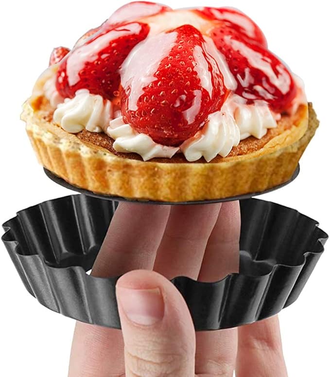 Mini Tart Pan Set of 6, Non-Stick 4 Inch Quiche Pan, Removable Bottom Tart Pan for Pies, Quiche Bakeware, Cheese Cakes, Desserts and more