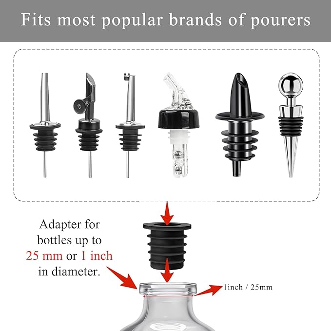 24-Pack Liquor Bottle Pourers with Adapters, Liquor Pour Spout Adapters set for for Large Oil Olive Bottles and Liquor Bottles - Up to 1 Inch/25mm Neck Converts Spout into a Large Pour Spout,Rose Gold