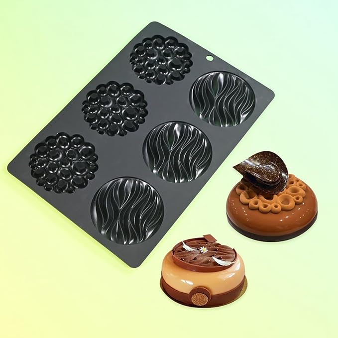Silicone Mold, 6-Cavity Chocolate Mousse Cake Molds, Baking Mould for Desserts, Pastry, Candy, Non-Stick Food Grade Silicone Baking Pan (C_ Round)