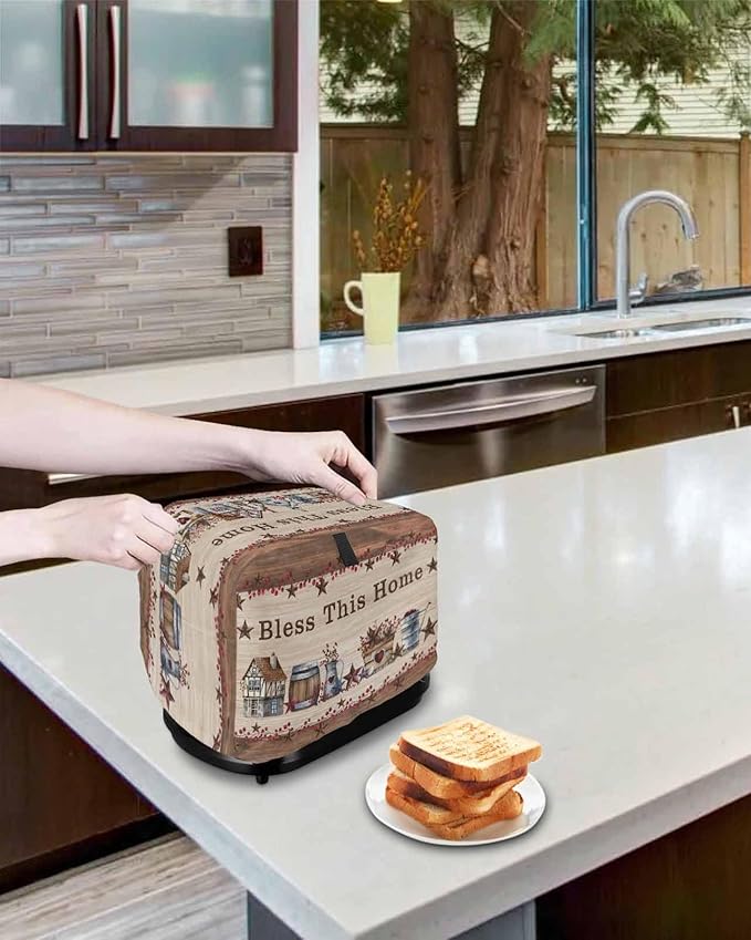Country Star Toaster Oven Cover - Large Farmhouse Beige Brown Wood Rustic Barn Toaster Cover with Loop, Protects Bread Machine & Dust