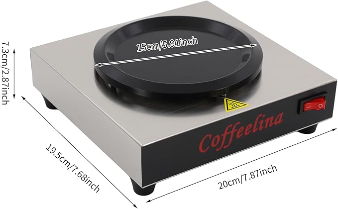 Commercial Coffee Warmer, 110V 80W Stainless Steel Portable Warmer Double, 5.9inch Cup Beverage Warmers for Coffee Milk Tea, Desk Coffee Heater for Cafe Break Room Buffet Event Use