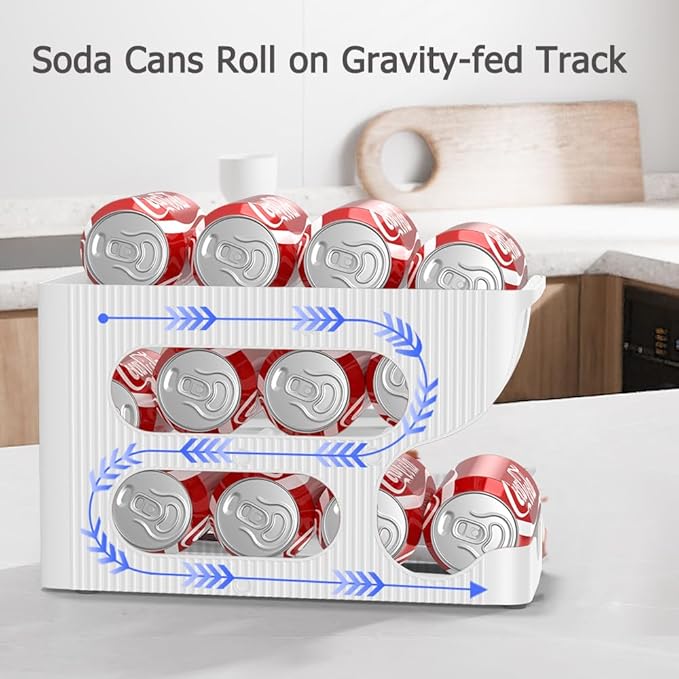 Sotfamily Soda Can Organizer for Pantry/Fridge, Automatic Rolling Pop Can Dispenser/Storage/Holder/Container for Refrigerator or 12" Deep Shelf, Space-Saving Drink Organizer for 24 Standard Cans