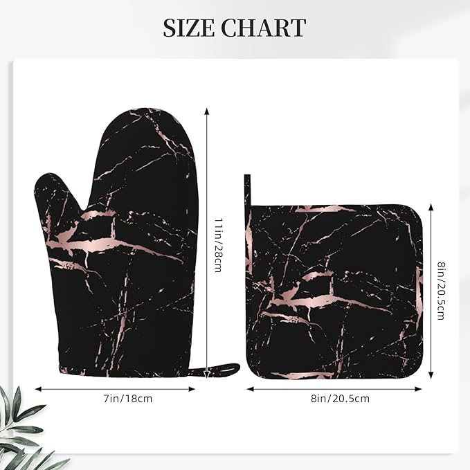 Rose Gold Black Marble Modern Oven Mitts and Pot Holders Sets of 4, Heat Resistant Silicone Oven Mittens and Potholders Gloves Hot Pads for Kitchen Cooking Baking Grilling BBQ Chef