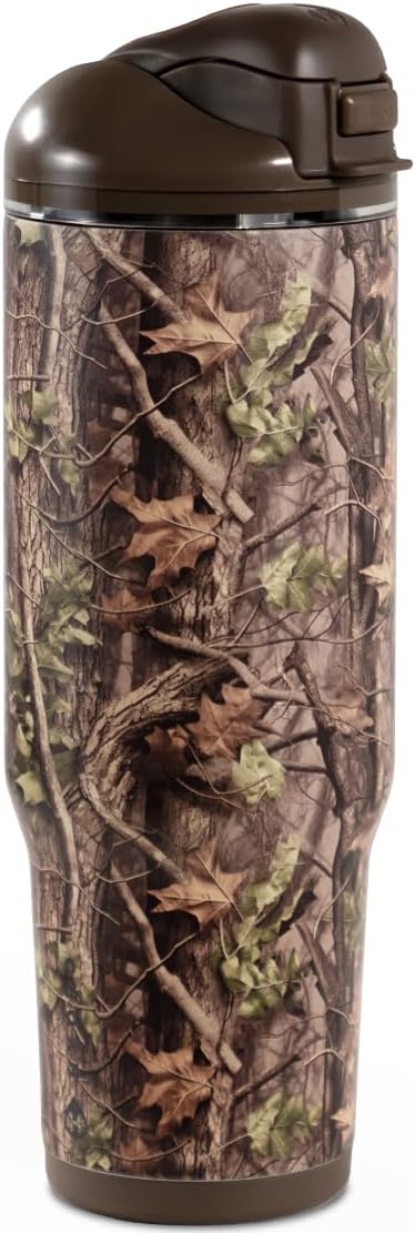 HydroJug Ease2o Water Bottle with Straw & Chug Lid, Stainless Steel, Vented Cap to Help Reduce Pressure, Water-Level Window, Cup Holder Friendly, Non-Slip Base – 32oz, Woodland
