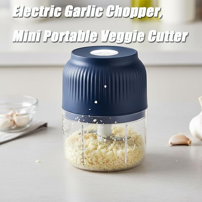 2026 Upgraded Household Electric Garlic Crusher, Capacity Electric Garlic Chopper, Mini Portable Veggie Cutter, 4 Sharp Stainless Steel Blades Mini Electric Food Chopper, Easy to Clean (White-2pcs)