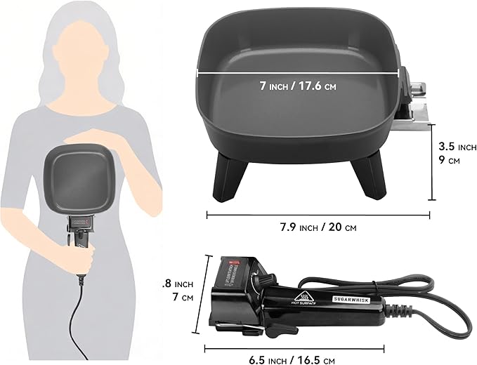 SugarWhisk Small Electric Skillet with Lid, Personal 7-inch Ceramic Coated Electric Skillet Griddle, Square Frying Pan with Temperature Control, Portable Cooking Appliances, Graphite
