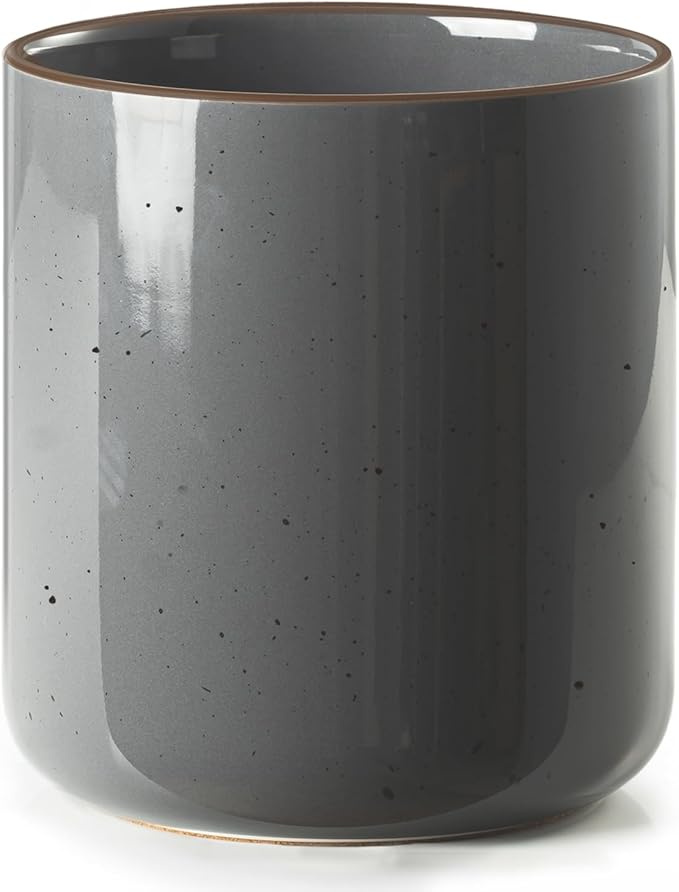 getstar Large Utensil Holder for Kitchen Counter,7.2" Grey Ceramic Utensils Crocks Utensil Organizer for Spatula Farmhouse Kitchen Decor