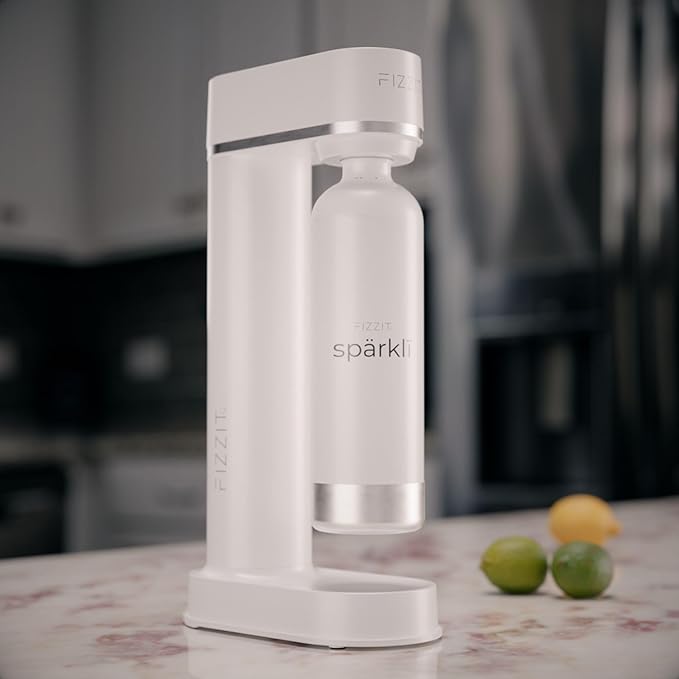 Stainless Steel White Sparkling Water and Soda Maker Machine with 3 White Stainless Steel 1L Re-Usable Bottle