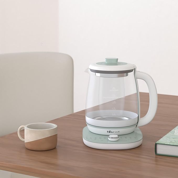 Bear YSH-C18S2 Health Pot, Electric Kettle Tea Maker with Infuser, Glass Kettle & Stew Pot, 16 Menus 1.8L 120V, Green