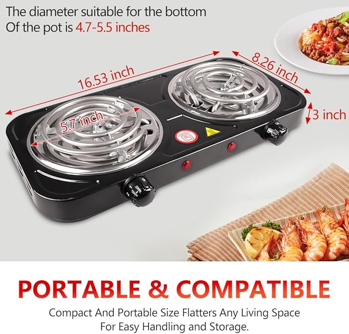 Electric Countertop Burner, Double Burner, 2000W Induction Cooktop, Portable Electric Hot Plate, 5 Level Adjustable Temperature Control Cooking Ranges for Home Dorm Camping Cooking