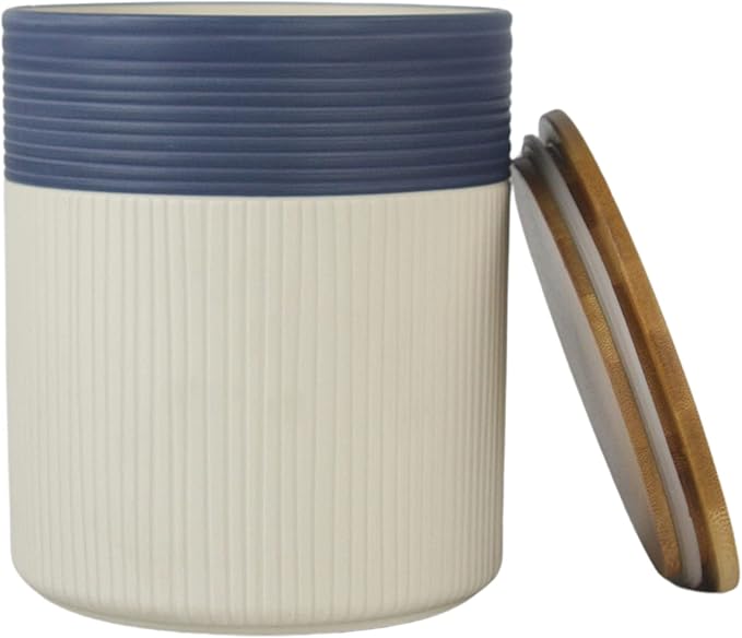 10 Strawberry Street Luca Ombre Embossed Ceramic Kitchen Canister Set, Set of 3, Matte Blue/White, Bamboo Lids