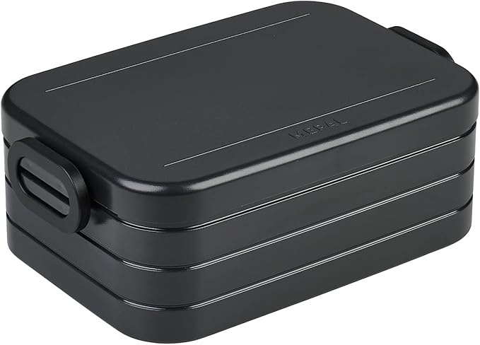 Mepal Bento Box Midi - Lunch Box with Bento Box - for 2 Sandwiches or 4 Slices of Bread - Lunch Box for Sandwiches, Small Snacks & Left Overs - Lunch Box Adults - Nordic Black