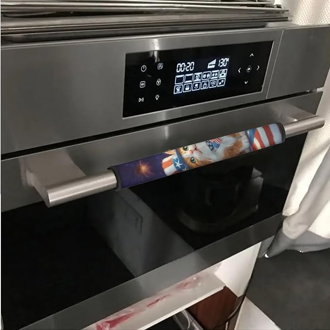 Patriotic Refrigerator Door Handle Covers Set of 6 Kitchen Electrical Appliances Handle Protector America 250th Anniversary Decorations for 4th of July, Cute Cat American Flag