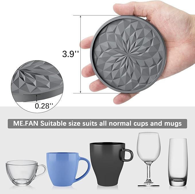 ME.FAN Silicone Coasters with Holder,[6 Pack] Drinking Coasters - Cup Mat for Hot or Cold Drinks, Thickened, Non-Slip, Non-stick,Deep Tray Wine Red