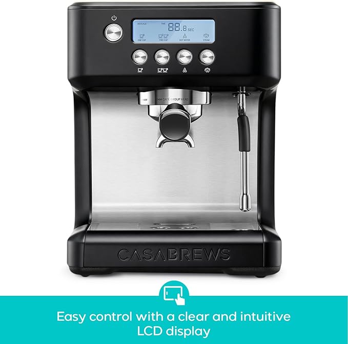 CASABREWS Ultra Espresso Machine with LCD Display, 20 Bar Espresso Maker with Powerful Milk Frother, Customizable Brewing Temperature, Barista-Level Latte and Cappuccino Machine for Home, Black