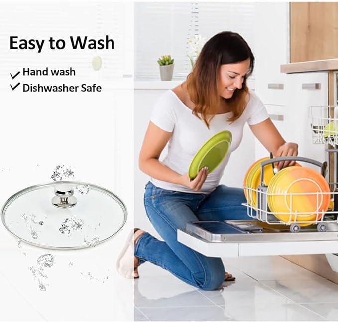 12 In Glass Lid for Frying Pan, Tempered Replacement Cover Compatible with All 12 inches Cookware for Skillets, Round Cast Iron, Cast Aluminium, Stainless Steel Pans &Pots