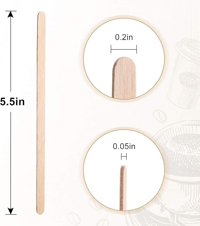 Wooden Coffee Stirrers 5.5" Coffee Stir Sticks 500 Pcs, Natural Birch Round End Thick Birch Wood Eco-Friendly Suitable for Coffee, Cocktail and Hot Drinks