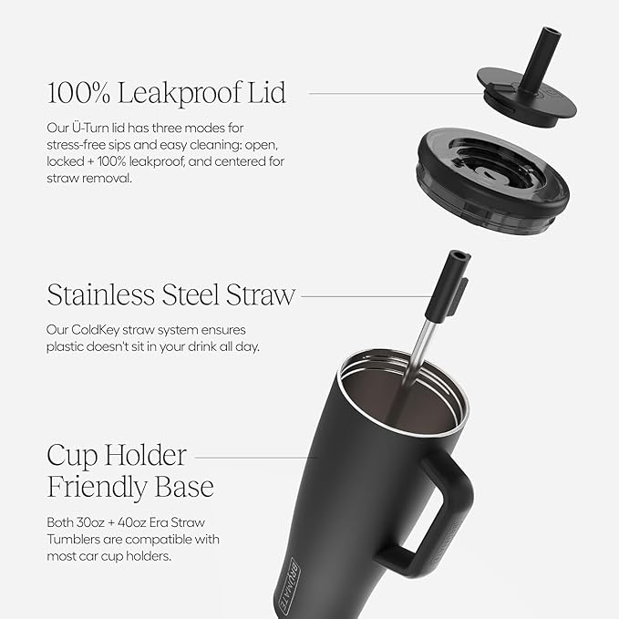 BrüMate Era 40 oz Tumbler with Handle and Straw | 100% Leakproof Insulated Water Bottle Tumbler with Lid and Flexible SoftSip Straw | Made of Stainless Steel | Cup Holder Friendly | 40oz (Glacier)