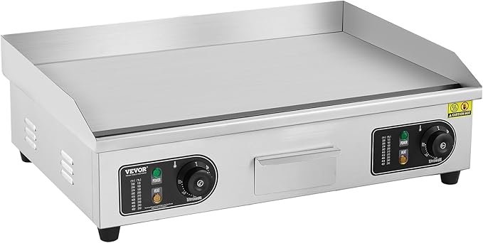 VEVOR Upgraded Commercial Electric Griddle, 2800W Stainless Steel Countertop Flat Top Grill, 26'' Griddle Grill with 2 Shovels and 2 Brushes, 122℉-572 ℉ Adjustable Temp, for Home Restaurant(No Plug)