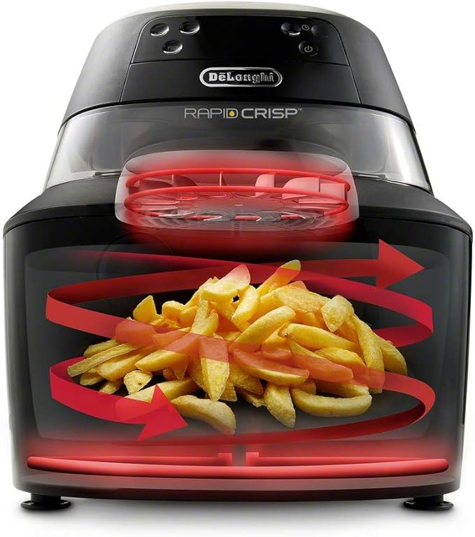 De'Longhi Rapid Crisp Air Fryer, 5-Quart, 1700-Watt XL Cooker, Fries, Crisps, Roasts, Bakes, 5 Preset Functions, Pizza Setting, Up to 20% Faster Cooking, Easy Clean Nonstick, 360° Viewing, Black