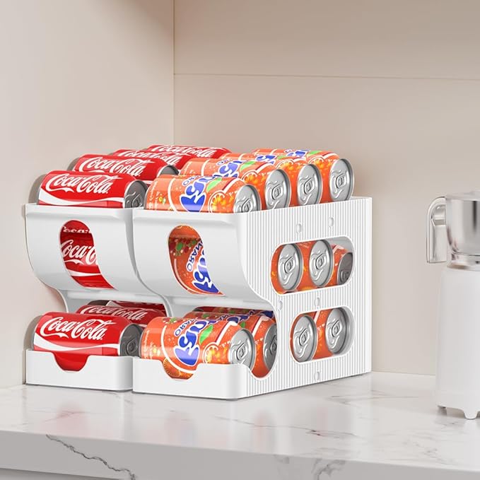 Sotfamily Soda Can Organizer for Pantry/Fridge, Automatic Rolling Pop Can Dispenser/Storage/Holder/Container for Refrigerator or 12" Deep Shelf, Space-Saving Drink Organizer for 12 Standard Cans