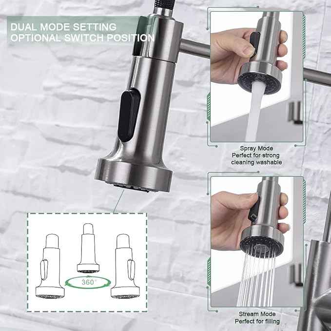WEWE Kitchen Faucets, Commercial Brushed Nickel Stainless Steel Pull Down Sprayer Single Hole Single Handle RV Farmhouse Laundry Outdoor Faucet for Kitchen Sink, llaves para fregaderos de cocina