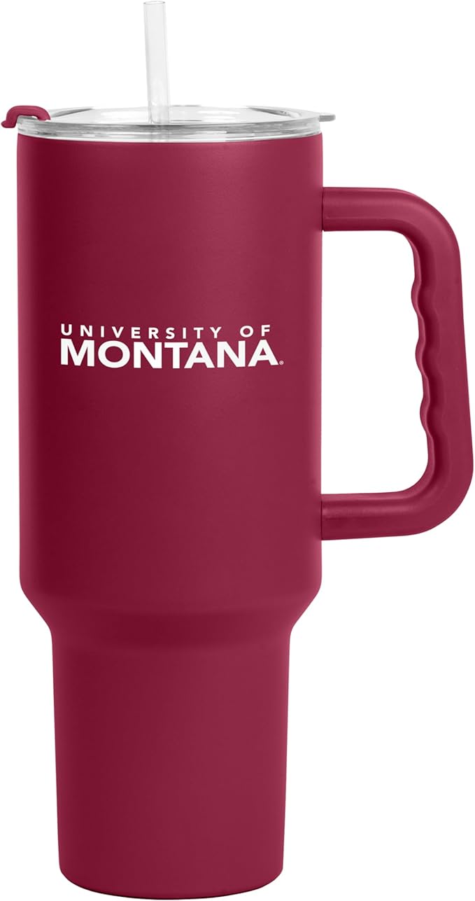 Logo Brands NCAA 40 oz Tumbler with Handle -Stainless Steel Insulated Travel Tumbler with Straw Lid – Powder Coated, Leak-Resistant, Keeps Drinks Hot/Cold – Great for Tailgating, or Everyday Use