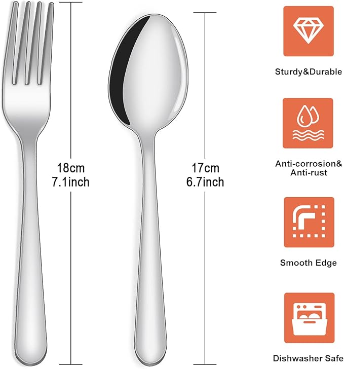 Unokit 36-Piece Spoons and Forks Set Silverware Set - Forks and Spoons Food Grade Stainless Steel Silverware for Home, Kitchen and Restaurant, 18-Fork and 18-Spoon, Mirror Polished & Dishwasher Safe
