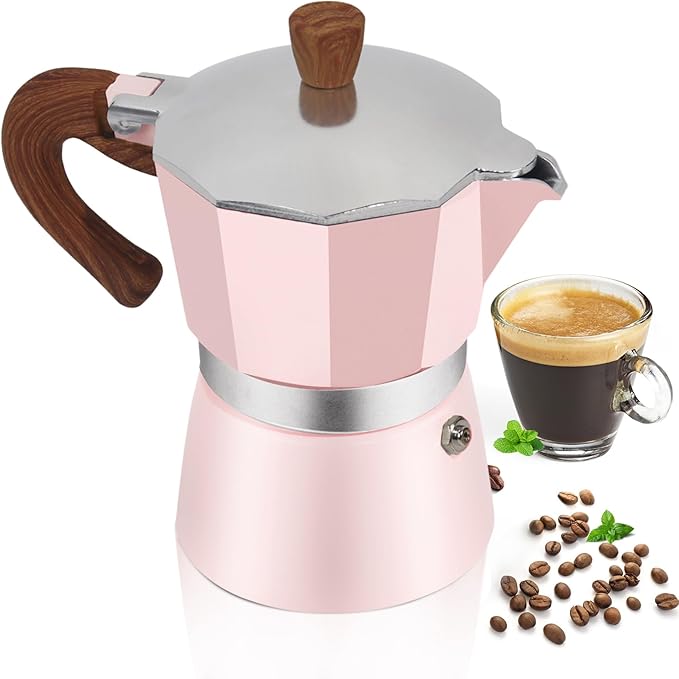 Aluminum 3 Cup 150ml Moka Pot Express Coffee Maker Stovetop Espresso Colorful Coffeemaker Italian Classic Style Brewing Greca Cafe Mocha Machine for Cafeteras Lover Camping Travel and Home Use 5oz