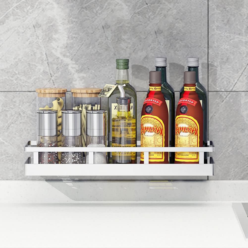 Spice Rack Organizer, SUS304 Stainless steel Wall Mount Spice Rack Storage Basket - Seasoning Container, Kitchen Spice Organizer -Kitchen Seasoning Hanging Rack - Bathroom Shelf (Silver)
