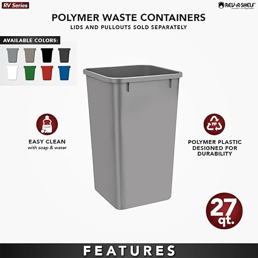 Rev-A-Shelf Polymer Replacement 27 Quart Trash Bin Recycle Waste Garbage Container for Kitchen Cabinet Pullouts, Blue, 2 Pack, RV-1024-22-2