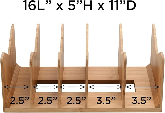 MobileVision Bamboo Paper Holder and Label Organizer Dividers for Office Organization and Storage, 5 wide dividers for Books, Binders, Files, Boxed Labels and more