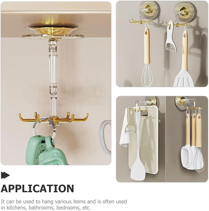 Garneck 2pcs Suction Wall Utensil Hooks with 360° Rotating Six-Claw Design for Kitchen Organization, Multipurpose Strong Hold Utensil Hangers Without Drilling, Wall Mounted Holder