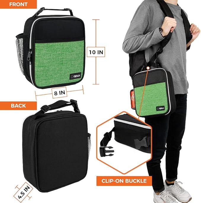 opux Premium Insulated Lunch Box, Soft School Lunch Bag for Kids Boys Girls, Leakproof Small Lunch Pail Men Women Work, Reusable Compact Cooler Tote Lunchbox for Office Adult, Heather Green