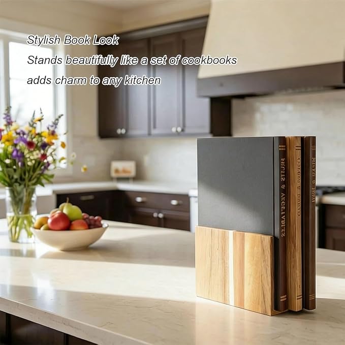 Book Bamboo Cutting Board, Acacia Wood Chopping Board set with Storage Stand, Serving Board Easy to Clean, Ideal Charcuterie Chopping for Meat, Countertop Accent