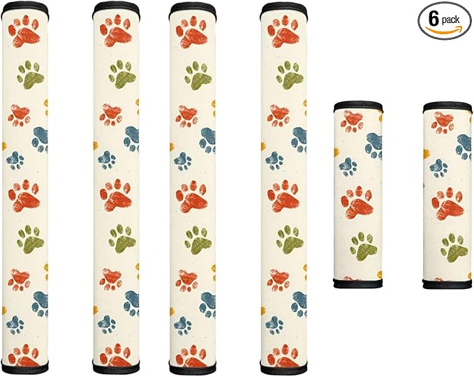 6 PCS Refrigerator Door Handle Covers Water-Resistant Neoprene Anti-Slip Protector Gloves for Fridge, Microwave, Kitchen Cabinet, Dishwasher, Colorful Paw Creamy White
