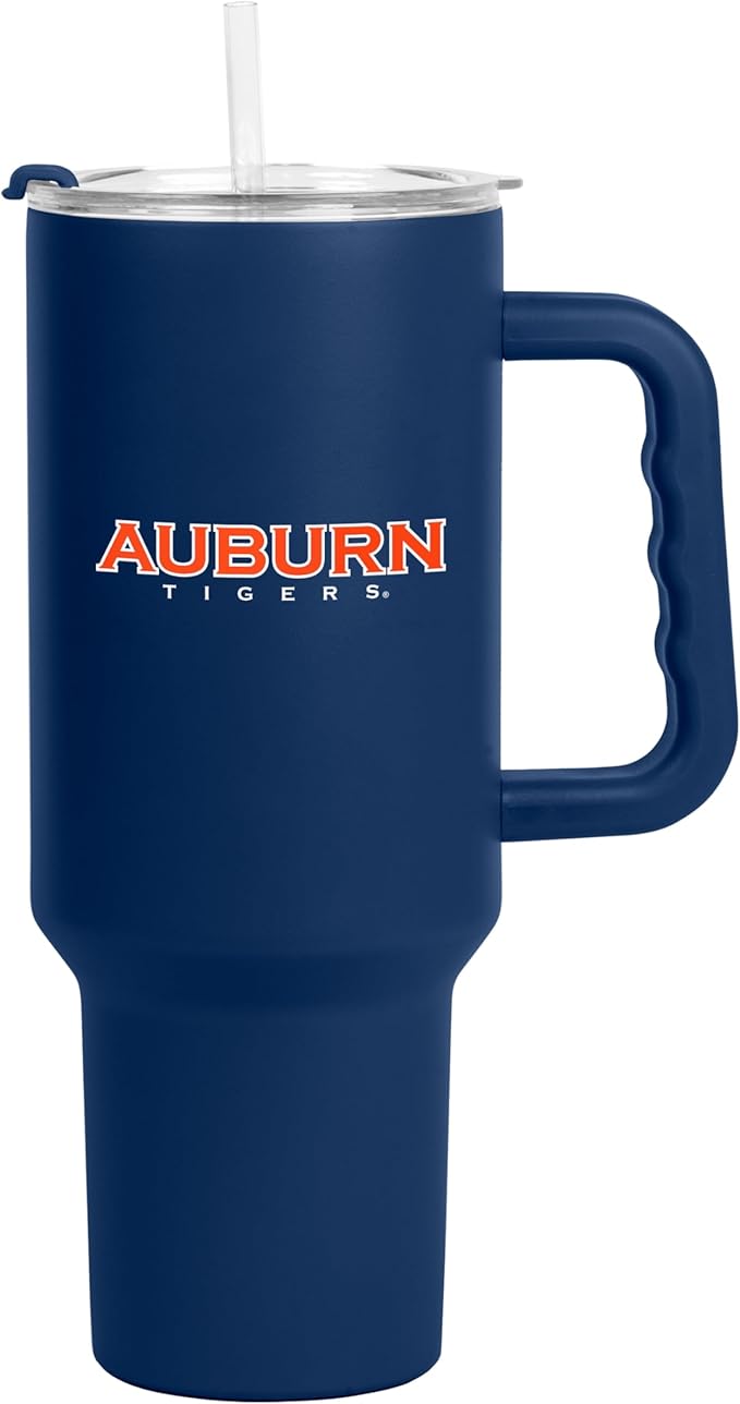 Logo Brands NCAA 40 oz Tumbler with Handle -Stainless Steel Insulated Travel Tumbler with Straw Lid – Powder Coated, Leak-Resistant, Keeps Drinks Hot/Cold – Great for Tailgating, or Everyday Use