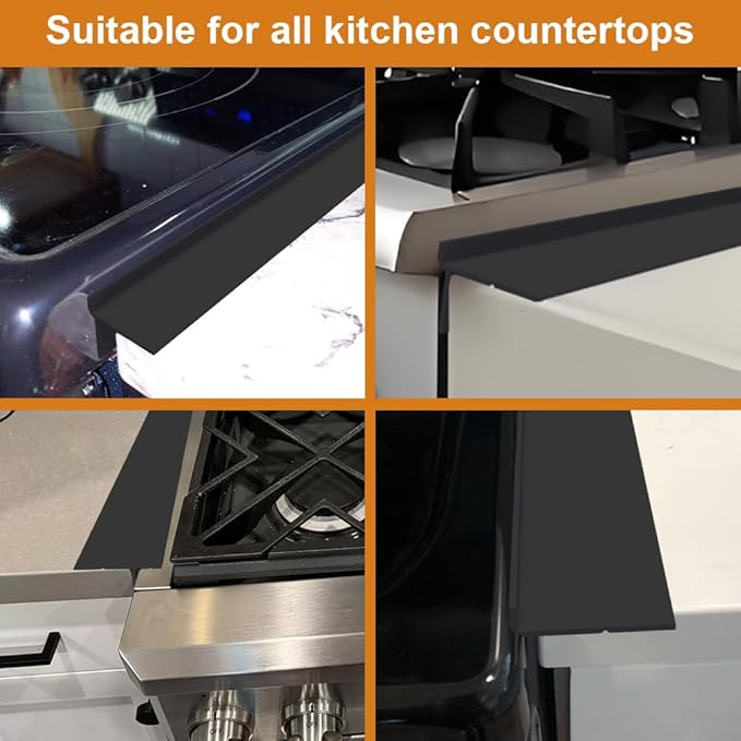 Foldable Stove Gap Filler Kitchen Counter Range Guards 25inch,Silicone Stove Gap Covers Electric Stoves Gap Filler Oven Side Sealing Strip Between Countertop and Stovetop Pack 2 (Black)